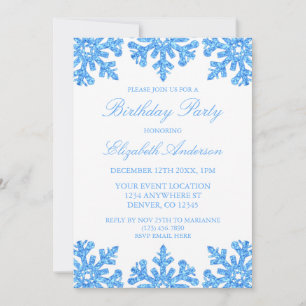Blue Snowflake Winter Birthday Party Kaart
