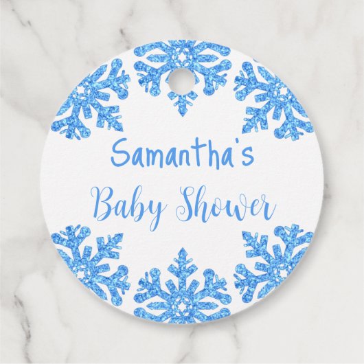 Blue Snowflake Winter Boy Baby shower Bedankjes Labels (Achterkant)