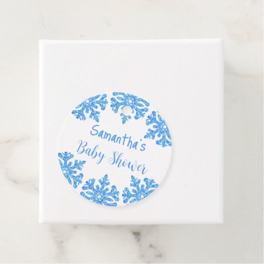 Blue Snowflake Winter Boy Baby shower Bedankjes Labels (In situ)