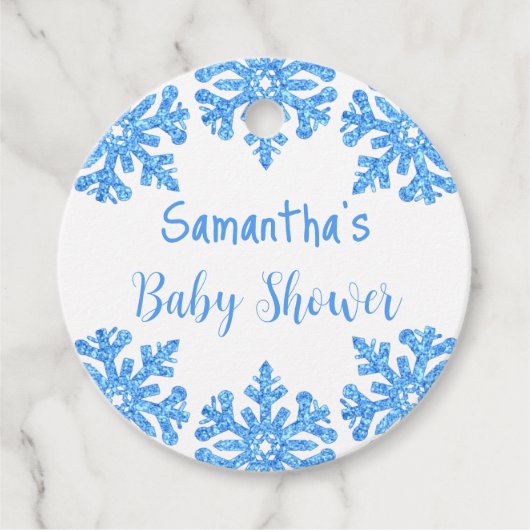 Blue Snowflake Winter Boy Baby shower Bedankjes Labels (Voorkant)