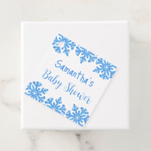 Blue Snowflake Winter Boy Baby shower Bedankjes Labels (In situ)