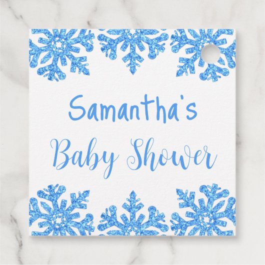 Blue Snowflake Winter Boy Baby shower Bedankjes Labels (Achterkant)