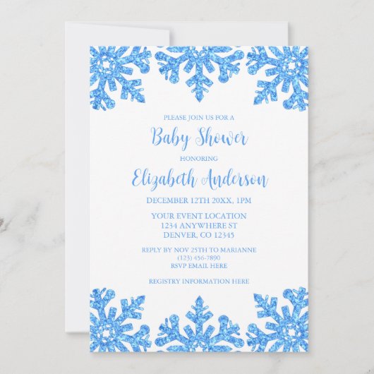 Blue Snowflake Winter Boy Baby shower Kaart (Voorkant)