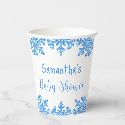 Blue Snowflake Winter Boy Baby shower Papieren Bekers (Voorkant)