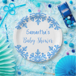 Blue Snowflake Winter Boy Baby shower Papieren Bordje