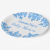 Blue Snowflake Winter Boy Baby shower Papieren Bordje (Gekanteld)
