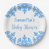 Blue Snowflake Winter Boy Baby shower Papieren Bordje (Voorkant)