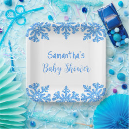 Blue Snowflake Winter Boy Baby shower Papieren Bordje