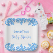 Blue Snowflake Winter Boy Baby shower Papieren Bordje (Feest)