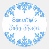 Blue Snowflake Winter Boy Baby shower Ronde Sticker (Voorkant)