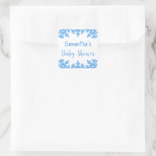 Blue Snowflake Winter Boy Baby shower Vierkante Sticker (Tas)