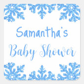 Blue Snowflake Winter Boy Baby shower Vierkante Sticker (Voorkant)