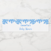 Blue Snowflake Winter Boy Baby shower Waterfles Etiket (Enkel label)