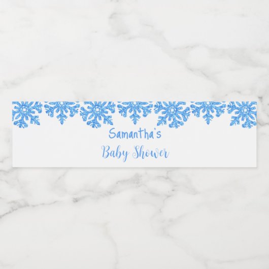 Blue Snowflake Winter Boy Baby shower Waterfles Etiket (Enkel label)
