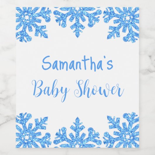 Blue Snowflake Winter Boy Baby shower Wijn Etiket (Enkel label)