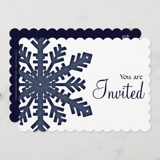 Blue Snowflake Winter Dinner Party Uitnodiging 1 (Voorkant / Achterkant)