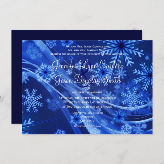 Blue Snowflake Winter Kerstbruiloft Uitnodiging (Voorkant / Achterkant)
