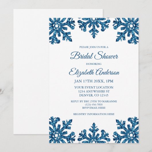 Blue Snowflake Winter Vrijgezellenfeest Kaart (Voorkant / Achterkant)