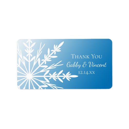 Blue Snowflake Winter Weddenschap Etiket (Voorkant)