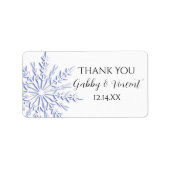 Blue Snowflake Winter Weddenschap Etiket (Voorkant)