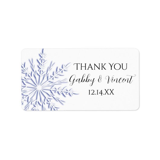 Blue Snowflake Winter Weddenschap Etiket (Voorkant)