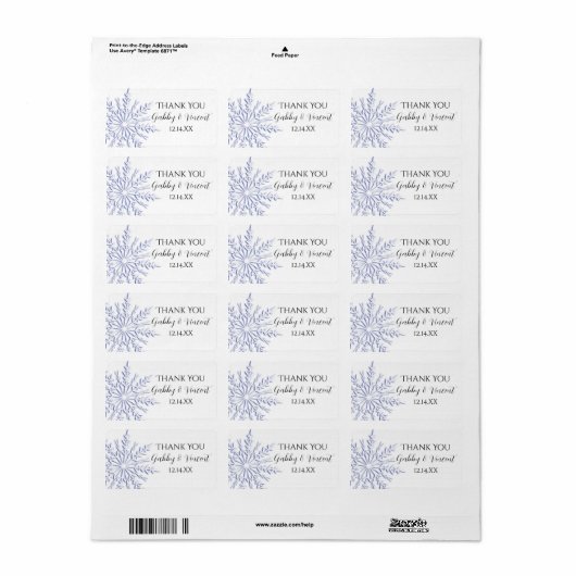 Blue Snowflake Winter Weddenschap Etiket (Full Sheet)
