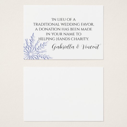 Blue Snowflake Winter Wedding Charity Favor Visitekaartjes (Voorkant /achterkant)