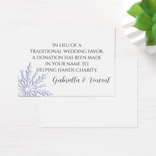 Blue Snowflake Winter Wedding Charity Favor Visitekaartjes (Bureau)
