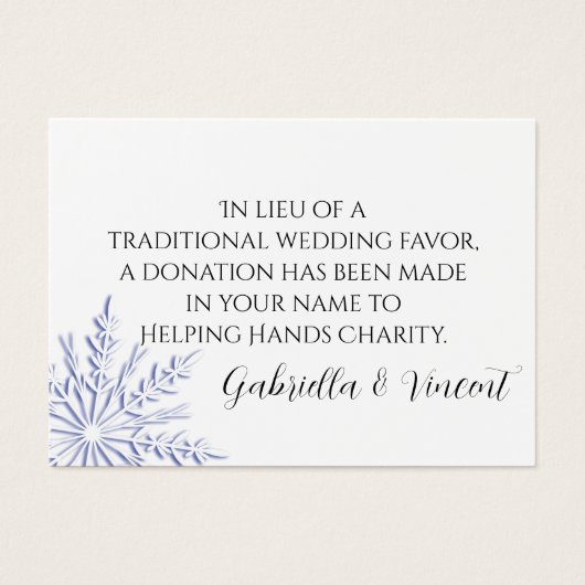 Blue Snowflake Winter Wedding Charity Favor Visitekaartjes (Voorkant)