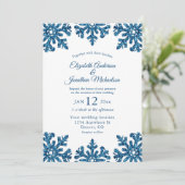 Blue Snowflake Winter Wedding Kaart (Staand voorkant)