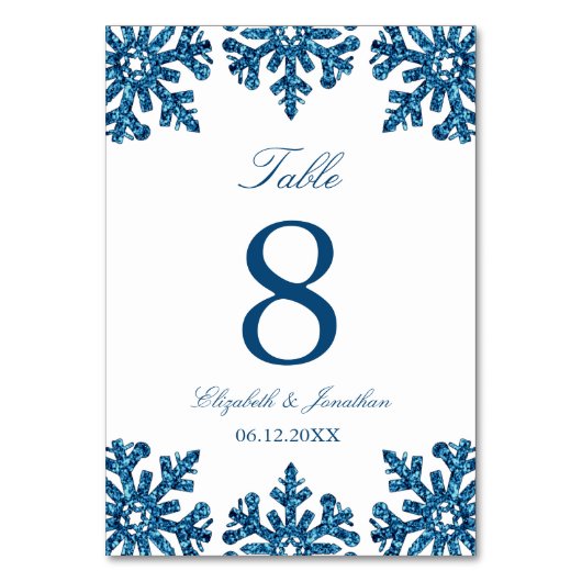 Blue Snowflake Winter Wedding Kaart (Achterkant)