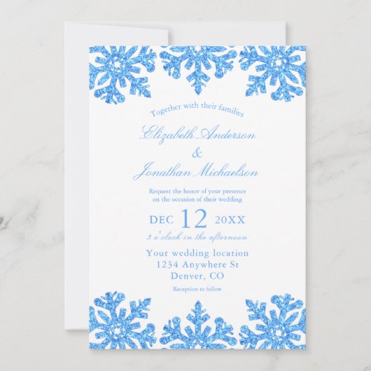 Blue Snowflake Winter Wedding Kaart (Voorkant)