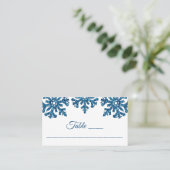 Blue Snowflake Winter Wedding Plaatskaartje (Staand voorkant)