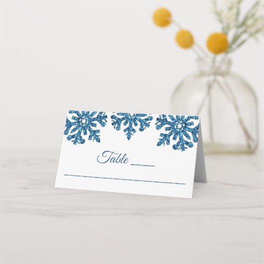 Blue Snowflake Winter Wedding Plaatskaartje (Voorkant)