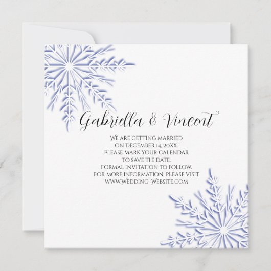 Blue Snowflake Winter Wedding Save the Date (Voorkant)