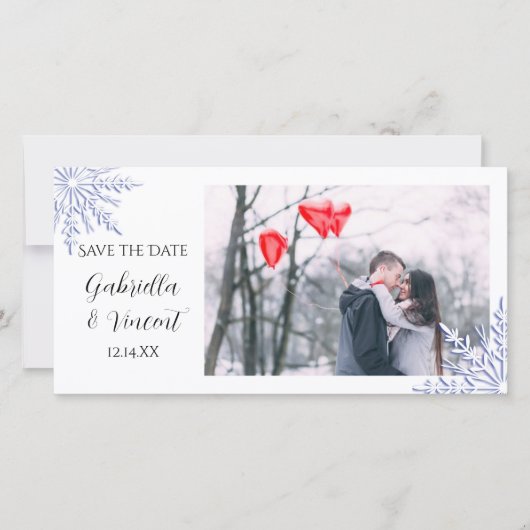 Blue Snowflake Winter Wedding Save the Date (Voorkant)