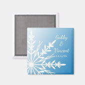Blue Snowflake Winter Wedding Save the Date Magneet (Voorkant / Achterkant)