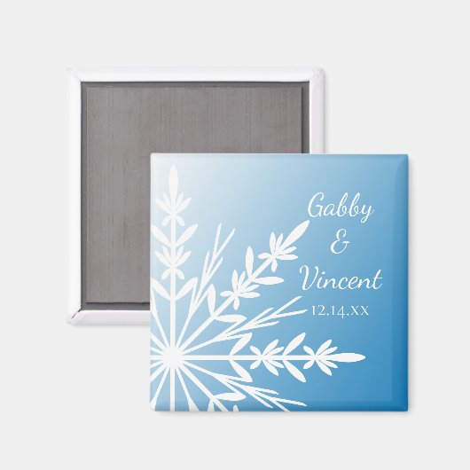 Blue Snowflake Winter Wedding Save the Date Magneet (Voorkant / Achterkant)