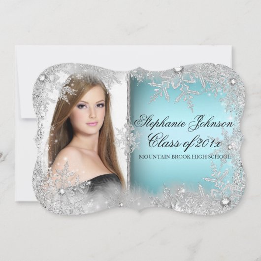 Blue Snowflake Winter Wonderland Afstuderen Kaart (Voorkant)