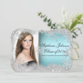 Blue Snowflake Winter Wonderland Afstuderen Kaart (Staand voorkant)