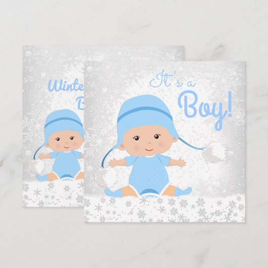 Blue Snowflake Winter Wonderland Baby shower Kaart (Voorkant / Achterkant)