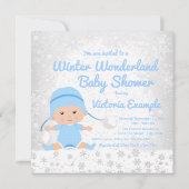 Blue Snowflake Winter Wonderland Baby shower Kaart (Achterkant)