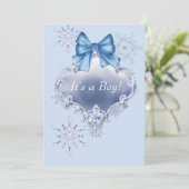Blue Snowflake Winter Wonderland Baby shower Kaart (Staand voorkant)