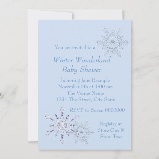 Blue Snowflake Winter Wonderland Baby shower Kaart (Achterkant)