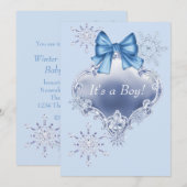 Blue Snowflake Winter Wonderland Baby shower Kaart (Voorkant / Achterkant)