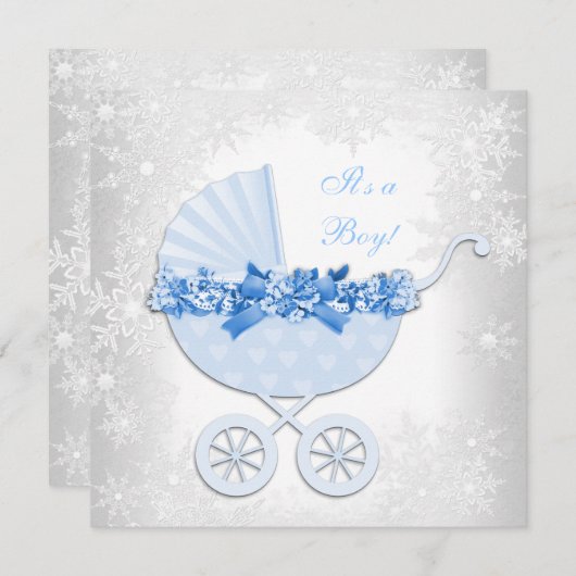 Blue Snowflake Winter Wonderland Baby shower Kaart (Voorkant / Achterkant)