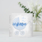 Blue Snowflake Winter Wonderland Baby shower Kaart (Staand voorkant)