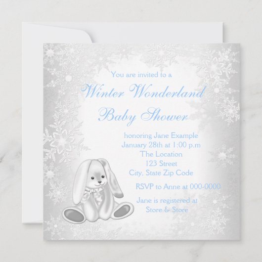 Blue Snowflake Winter Wonderland Baby shower Kaart (Achterkant)