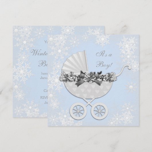 Blue Snowflake Winter Wonderland Baby shower Kaart (Voorkant / Achterkant)