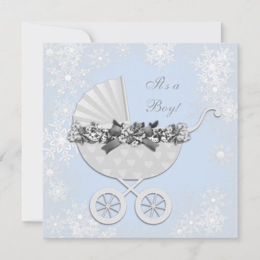 Blue Snowflake Winter Wonderland Baby shower Kaart (Voorkant)